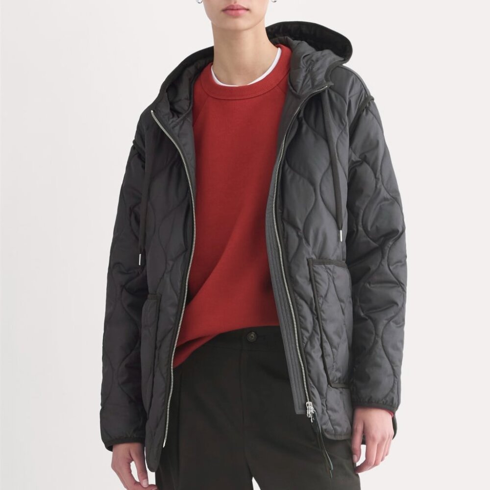 Everlane Women's ReNew Quilted Hooded Liner in Black, Size Medium, Polyester